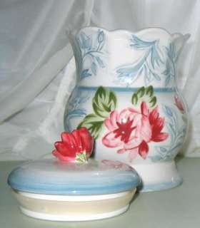 Shabby PALE BLUE/PINK FLORAL Chic Kitchen/Bath CANISTER  