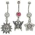 Stainless Steel Sun, Butterfly and Flower Charm Belly Barbells (Set of 