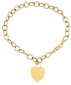 14k Gold Heart Charm Link Bracelet  