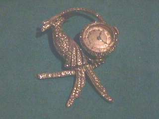 antique lapel watch rhinestone bird pin ladies watch  