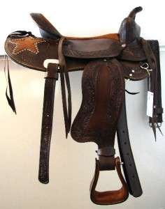 15 BROWN OIL WESTERN horse SHOW SADDLE TRAIL TOOLED NU  