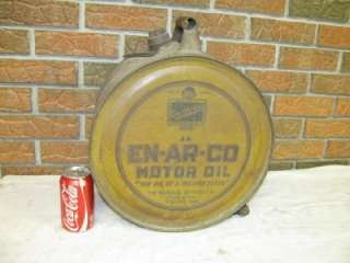 94 Vintage Antique Round En Ar Co Motor Oil Tin 5 Gallon Metal 