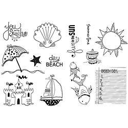 Unity Stamp Beach Day and Sun Rays Unmounted Red Rubber Stamps 