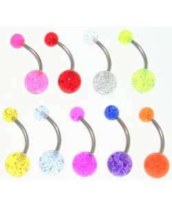 Colorful Glitter Ball Curved Belly Barbells (Case of 9)   