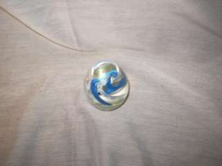 Art Glass, 3 1/4, Blue & White Swirl, Egg Shaped, Paperweight.