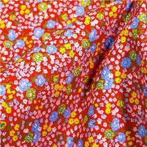 Vintage Cotton Fabric, Red, Pink, Blue, & Yellow Calico, 1/2 Yd, 43 