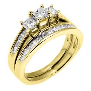 WOMENS DIAMOND ENGAGEMENT RING WEDDING BAND BRIDAL SET 3 STONE 