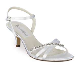 White Satin Rhinestone Low Heel Bridal Shoes  