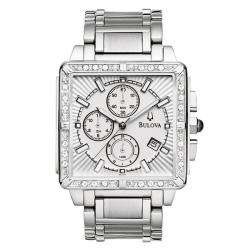 Bulova Mens Stainless Steel Diamond Accented Chronograph Watch 