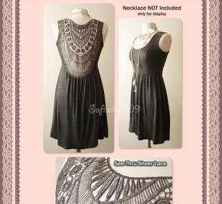   Heather Gray Sexy Back Sheer Lace Applique BOHO Simple Dress S or M