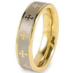 Goldplated Tungsten Mens Cross Ring  