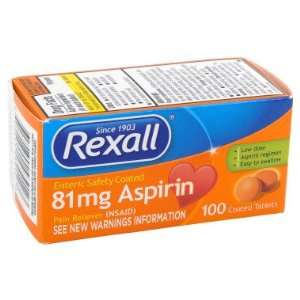  Rexall 81mg Aspirin Coated Tablets   100 ct Health 