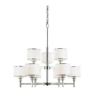   Collection Brushed Nickel Finish 9 Lt 2 Tier Chand  White Fabric Shade