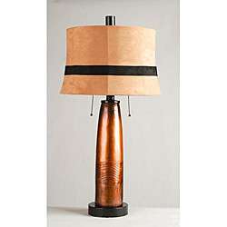 Padded Copper Column on Walnut Base Table Lamp  