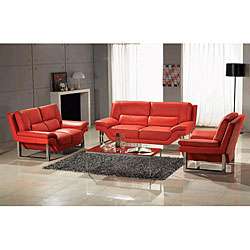 Contemporary 3 piece Red Leather Sofa, Loveseat and Chair Set 