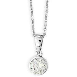 14k White Gold Overlay CZ Bezel Solitaire Necklace  