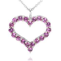 Sterling Silver Pink Sapphire Heart Necklace  