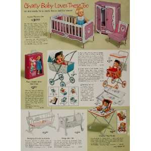  1963 Print Ad Mattel Chatty Baby Doll Crib Stroller Bed 