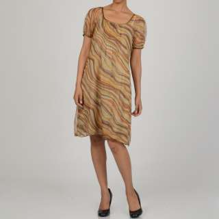 La Cera Womens Short Sleeve Pleated Chiffon Dress  