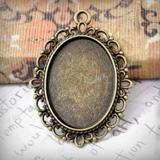 15 Antique Brass Vintage Style Oval Cameo Cabochon Settings Charm 