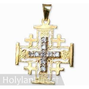  Gold Jerusalem Cross with White Zircon (Large) Arts, Crafts & Sewing