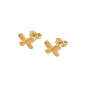  18K Yellow Gold Orange Butterfly Enamel Earrings (7mm X 