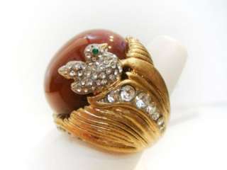   COUTURE Gold Antique Bird Large Agate Cocktail Vintage Ring  
