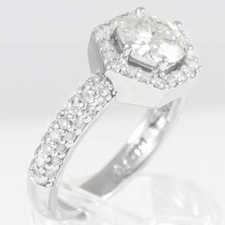   7mm Round Moissanite Fashion Hexagon Ring w/ Diamonds 14K White Gold
