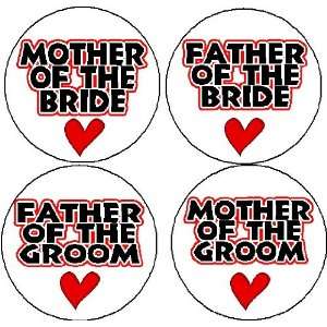 Set of 4 WEDDING PARTY MOTHER / FATHER of the BRIDE / GROOM (heart 