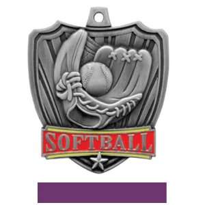   Softball Medals SILVER MEDAL / PURPLE RIBBON 2.5 SHIELD SOFTBALL
