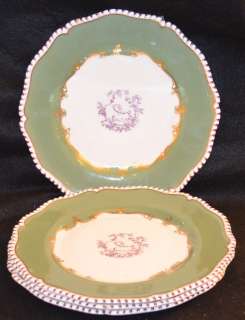 Royal Worcester Green & Gold Gilt Border Chinoiserie Plates  