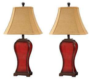 Red Crackle Finish TABLE LAMPS Nailhead Hobnail NEW  