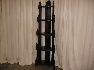 Tall Antique Gothic Corner Etagere With 5 Shelfs  