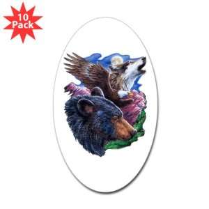    Sticker (Oval) (10 Pack) Bear Bald Eagle and Wolf 