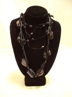 Black Chunky Bead Long Necklace 32 with Gift Bag  