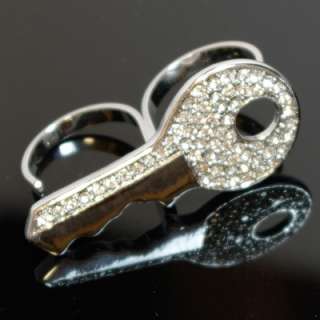   finger ring adjustable rings key Crystal clue new silver gold  