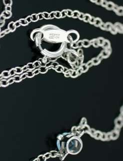 New 10K White Gold Neptune Blue Topaz Pear Pendant Chain Necklace 