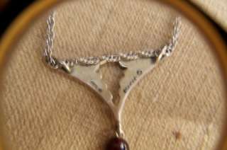 STAMAS Sterling Silver Choker Necklace, Slide Pendant, Garnet Bead, 18 