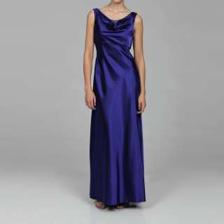 Patra Womens Purple Satin Drape Neck Dress  