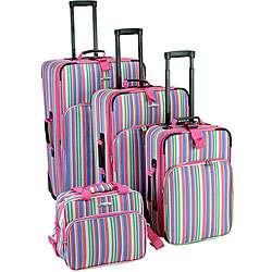 Rockland 4 piece Pink Stripe Expandable Luggage Set  