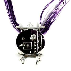  Multi Stranded Purple Cotton Cord Oval Art Deco Pendant Necklace 