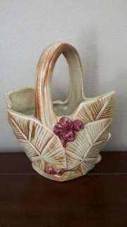 McCoy 1940s Berries and Leaves Basket Planter Vase  
