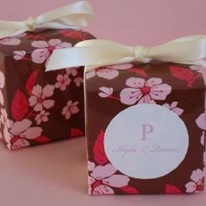  Brown and Pink Cherry Blossom Cube Favor Box Health 