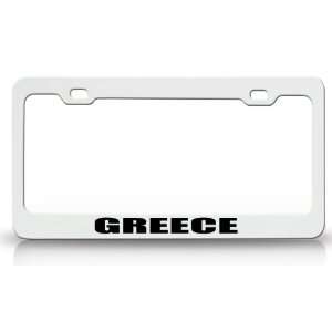 GREECE Country Steel Auto License Plate Frame Tag Holder White/Black
