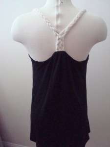 Forever 21 Braided Racerback Top Black and Creme  