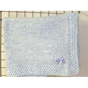  Chenille with Denim Cotton Tweed Infant Blanket Trimmed with Blue Car