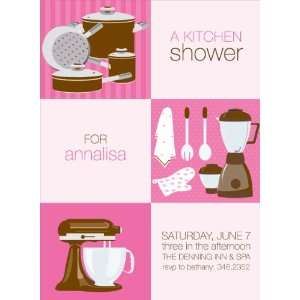  3 Squares Kitchen Shower Pink & Chocolate Invitations 