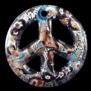 50mm lampwork glass peace sign coin pendant 40463