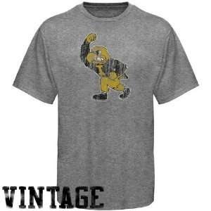  Iowa Hawkeyes Ash Distressed Big Logo Vintage T shirt 