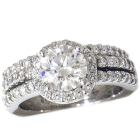   DIAMOND WEDDING ENGAGEMENT RING SET PAVE HALO WHITE GOLD 14K  